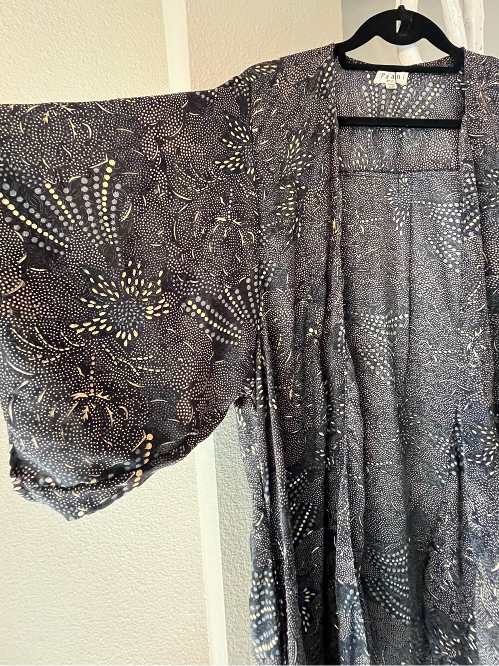 Paani Metallic Black and Gold Printed Open Cardigan Kimono Wrap Cover Up